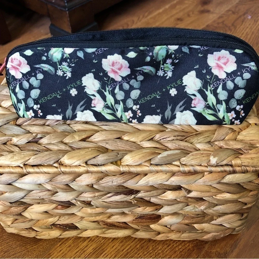 Kendall & Kylie black floral small zippered cosmetic bag